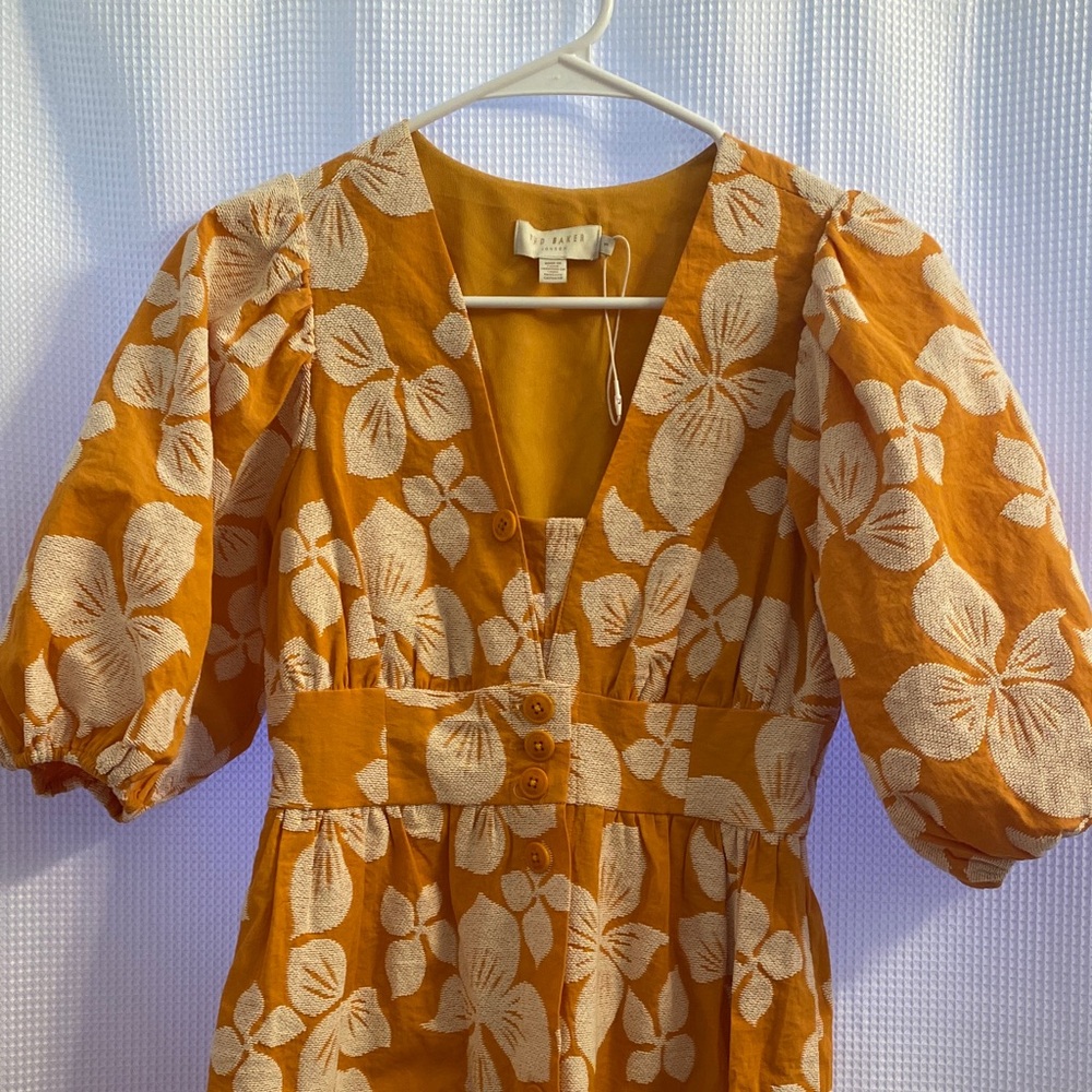 TED BAKER CINTHY BUTTON FRONT JACQUARD DRESS, DARK ORANGE - Picture 10 of 11